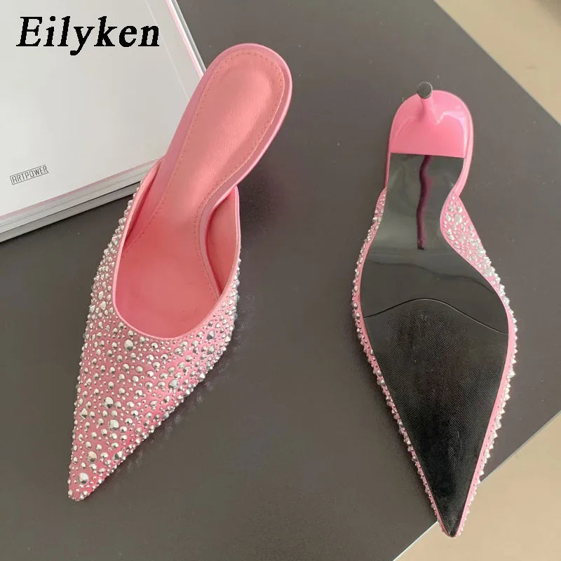 Stiletto Heel Pumps with Perfect Fit--Party Prom Rivet Women Slippers Design Pointed Toe Thin High Heels Mules-Fashionable & Classic