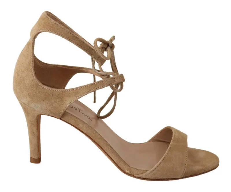 Stylish Ankle Strap Heels for Women--Elegant Beige Suede Ankle Strap Heels