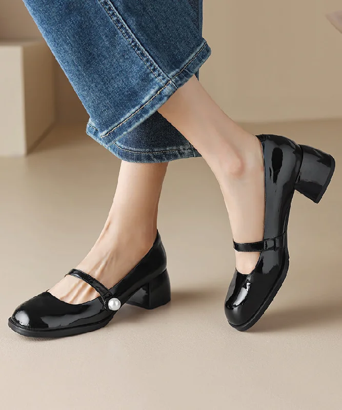 Versatile Dress Heels for Formal and Casual Wear---Elegant Black Buckle Strap Sheepskin Chunky High Heels