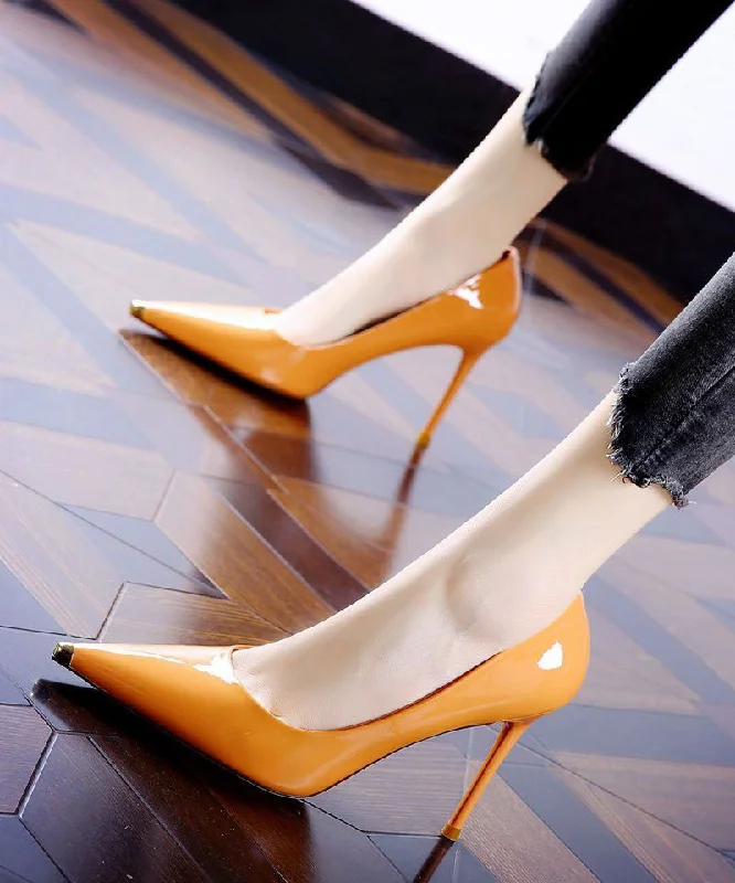 Stiletto Heel Pumps with Perfect Fit--Elegant Pointed Toe Stiletto High Heels Orange Cowhide Leather-Fashionable & Classic