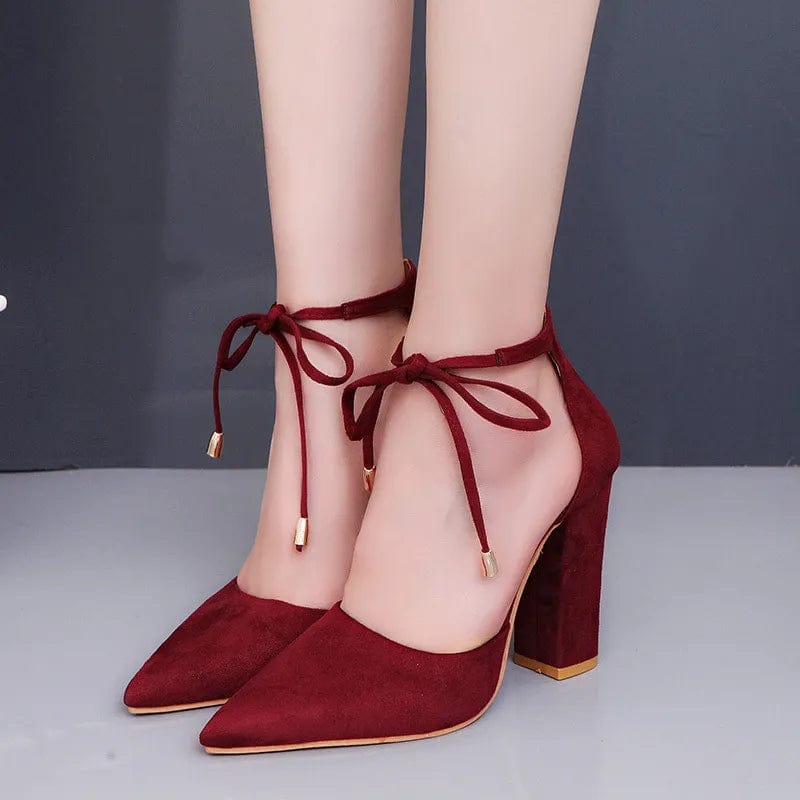 Stiletto Heel Pumps with Perfect Fit--Elegant Square High Heels Lace Up Pointed Toe Ladies Shoes-Fashionable & Classic