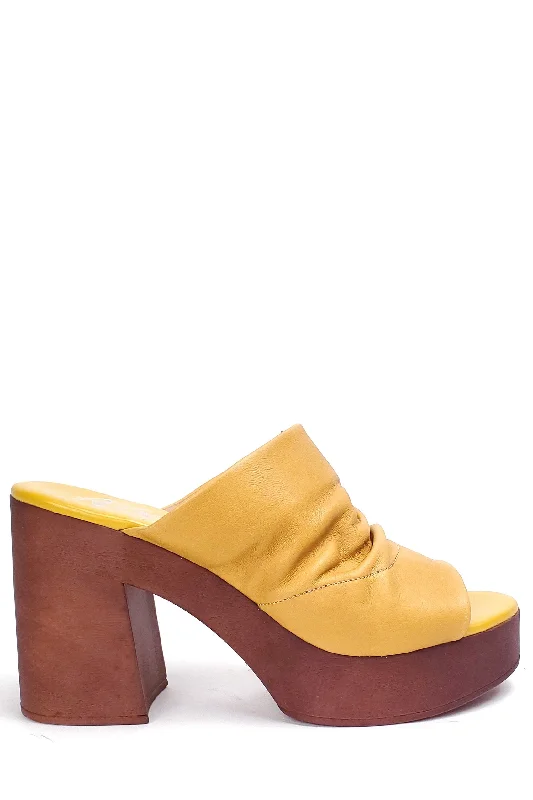 Eloise Yellow Leather---Comfortable Leather Pumps for Office and Everyday Wear