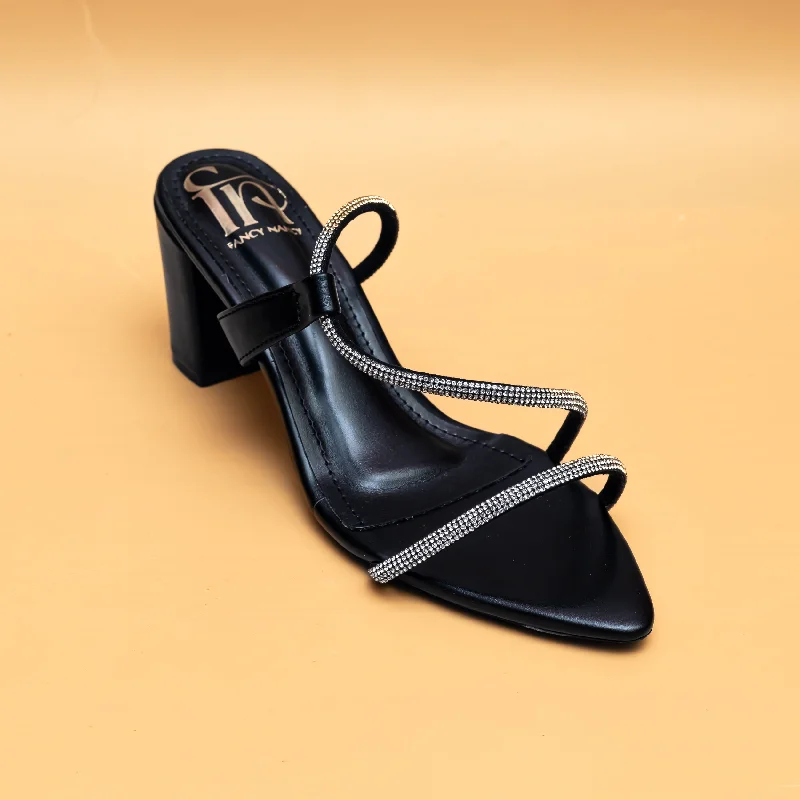 Trendy Chunky Heel Pumps for Casual Wear--Embellished Block Heels - Black