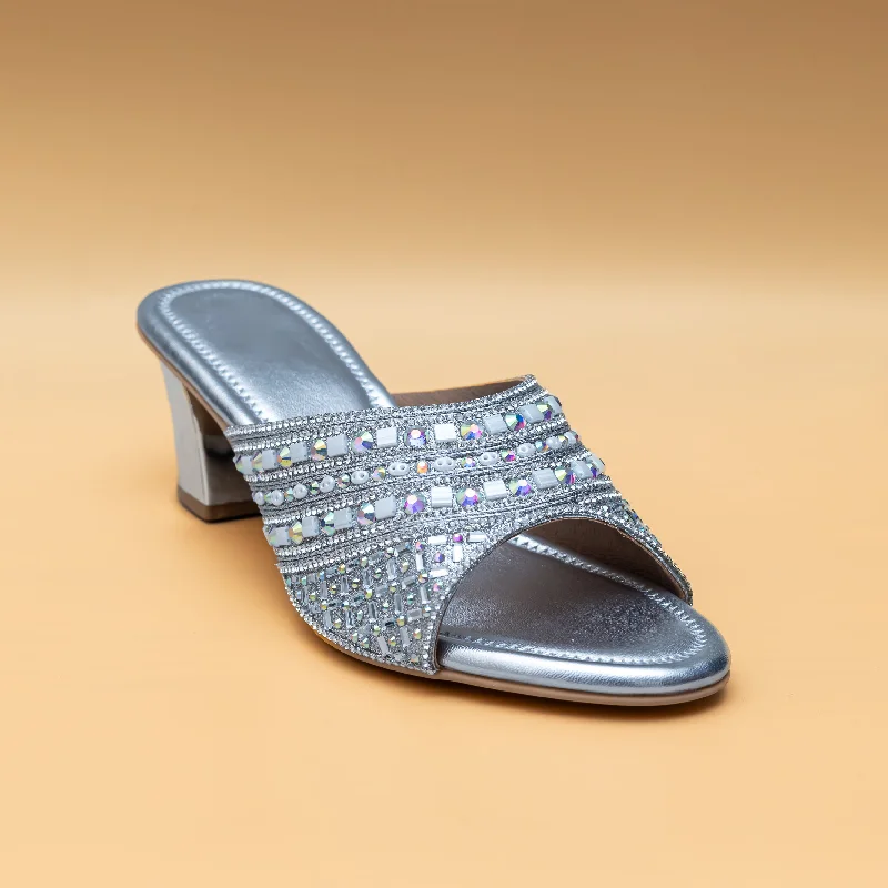 Embellished Strap Heel - Silver---Chic Embellished Pumps for a Glamorous Look