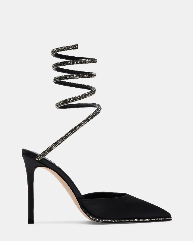 EMERSON BLACK SATINAffordable Satin Heels with a Luxe Touch