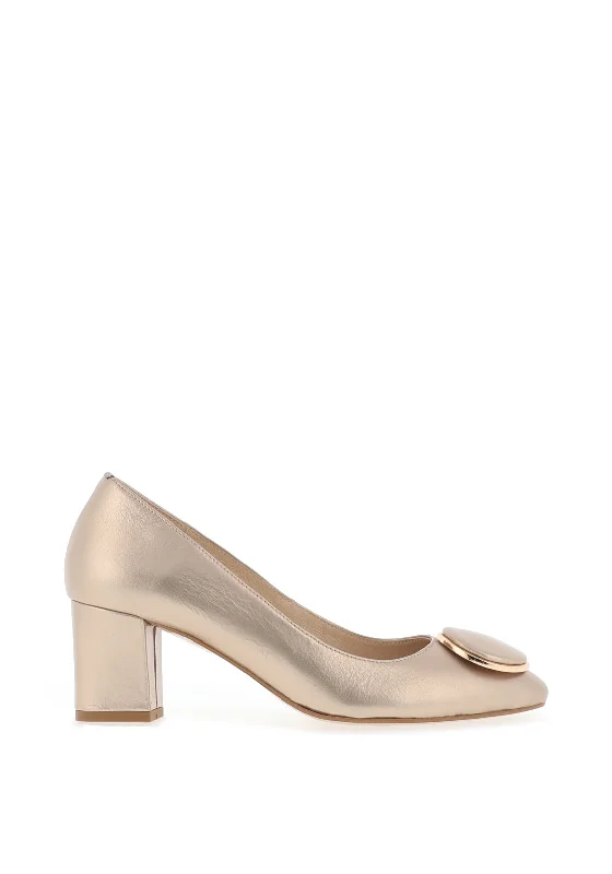 Trendy Chunky Heel Pumps for Casual Wear--Emis Leather Metallic Block Heel Shoes, Champagne