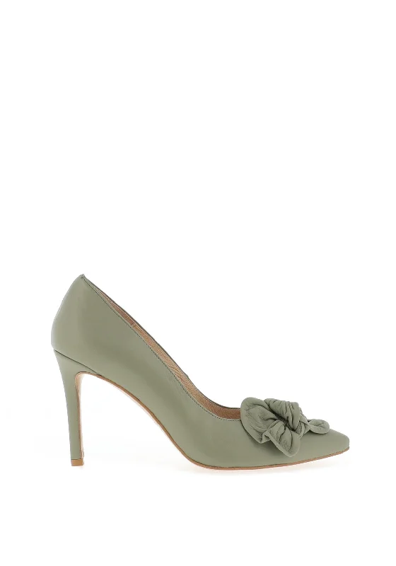 Emis Leather Knot Bow Court Shoes, Green---Charming Bow Pumps for a Cute and Stylish Look