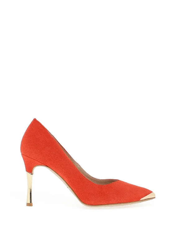 Affordable Suede Ankle Pumps for All-Day Wear--Emis Suede Gold Trim Court Shoes, Orange