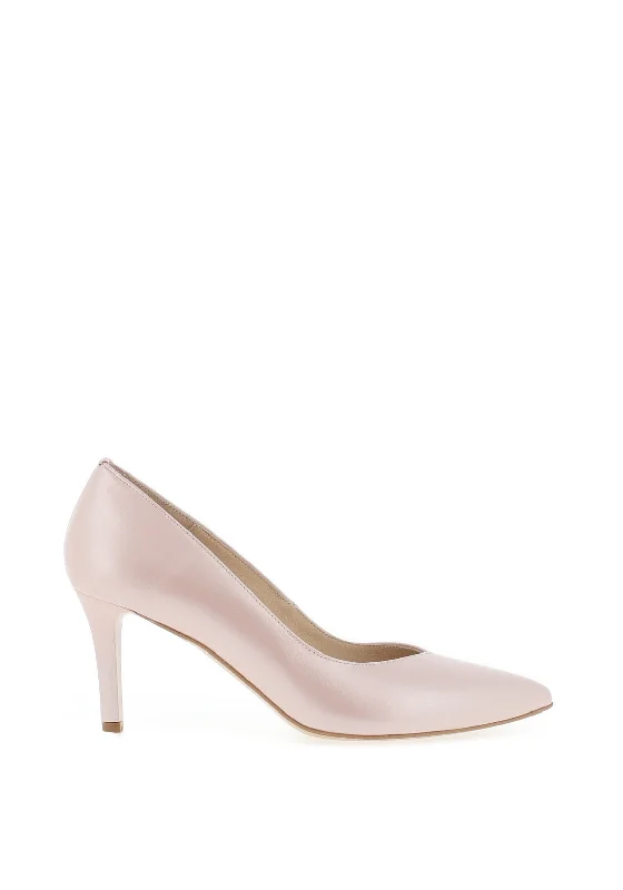 Emis Leather Court Shoes, Pearl Pink---Comfortable Leather Pumps for Office and Everyday Wear