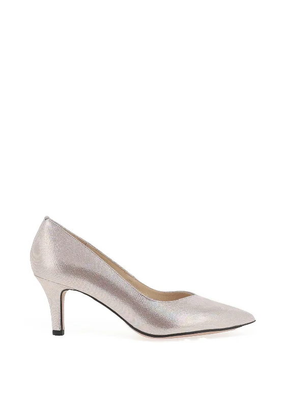 Versatile Heeled Sandals for Any Occasion---Emis Shimmer Mid Heel Court Shoes, Taupe