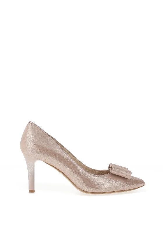 Emis Shimmer Pointed Bow Toe Heels, Champagne---Charming Bow Pumps for a Cute and Stylish Look