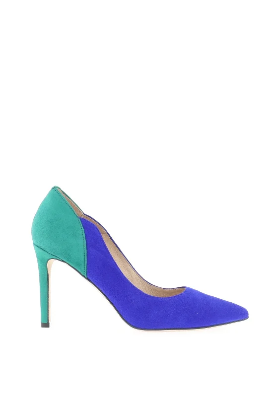 Affordable Suede Ankle Pumps for All-Day Wear--Emis Colour Block Suede Court Shoes, Cobalt Blue & Green