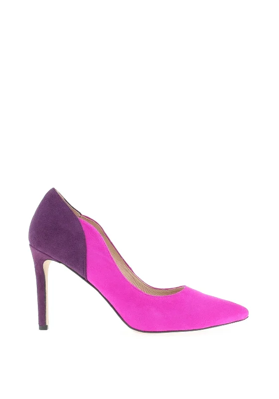 Affordable Suede Ankle Pumps for All-Day Wear--Emis Colour Block Suede Court Shoes, Fuchsia & Violet