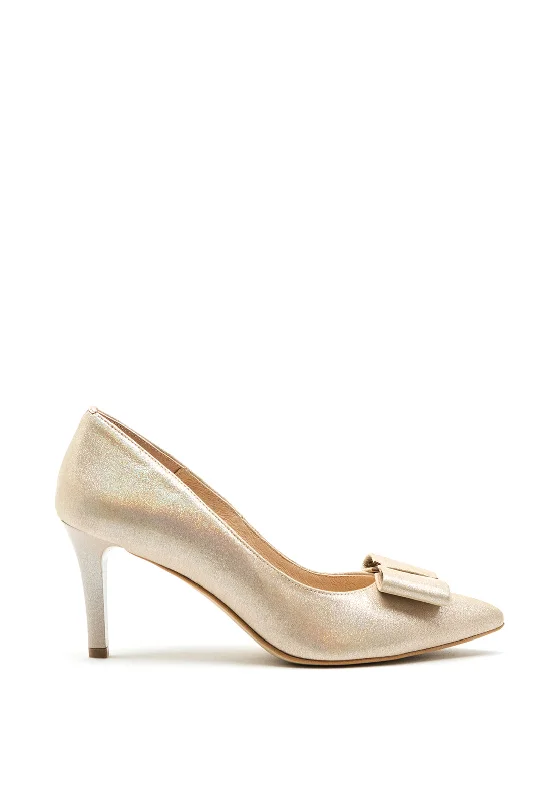 Emis Leather Shimmer Bow Court Shoes, Gold---Charming Bow Pumps for a Cute and Stylish Look