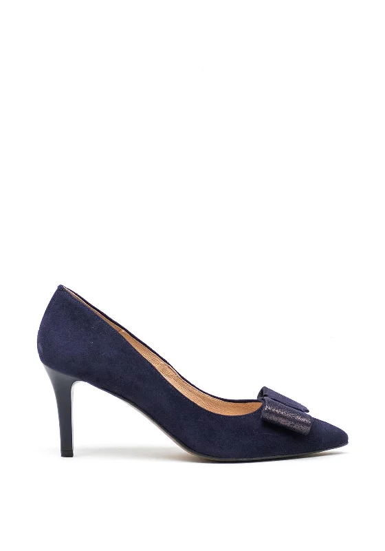 Affordable Suede Ankle Pumps for All-Day Wear--Emis Leather Suede Bow Court Shoes, Navy