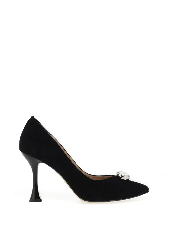 Stiletto Heel Pumps with Perfect Fit--Emis Leather Pointed Toe Court Heels, Black-Fashionable & Classic