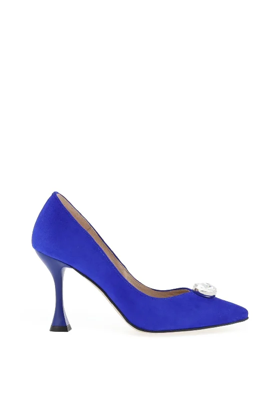 Affordable Suede Ankle Pumps for All-Day Wear--Emis Suede Diamante Heeled Court Shoes, Cobalt Blue