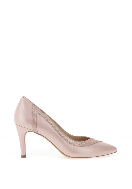 Emis Shimmer Leather Textured Trim High Heels, Pearl Pink---Comfortable Leather Pumps for Office and Everyday Wear