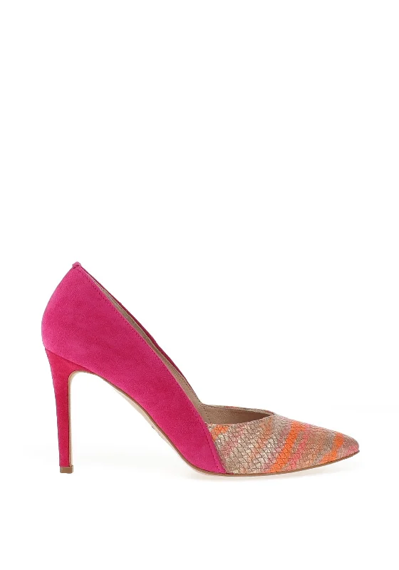 Affordable Suede Ankle Pumps for All-Day Wear--Emis Suede Leather Heeled Court Shoes, Fuchsia