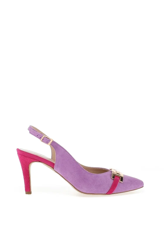 Affordable Suede Ankle Pumps for All-Day Wear--Emis Suede Leather Colour Block Heeled Shoes, Lilac & Fuchsia