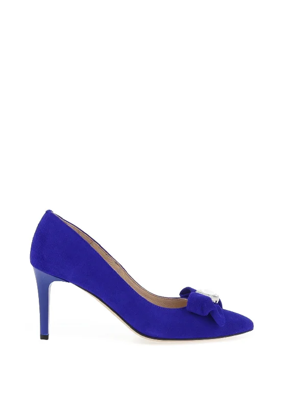 Affordable Suede Ankle Pumps for All-Day Wear--Emis Suede Leather Diamante Bow Court Shoes, Cobalt Blue