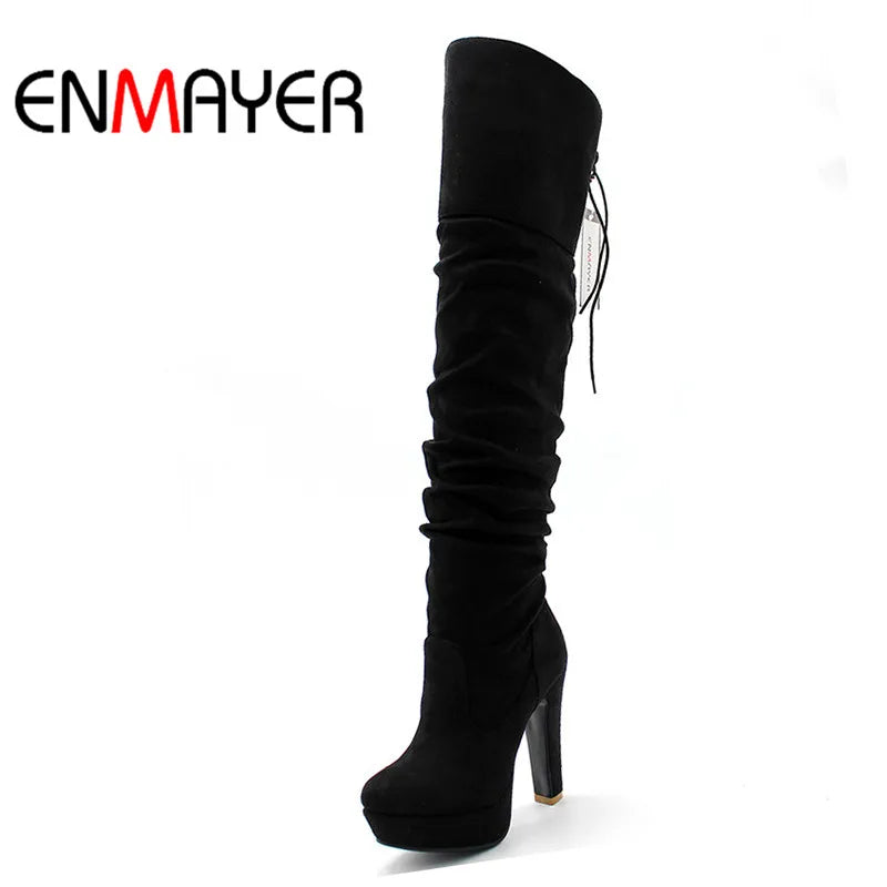 Versatile Heeled Sandals for Any Occasion---ENMAYER Fashion  Over-the-Knee  Round Toe Sexy Winter Shoes