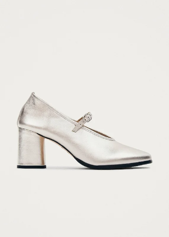 Esha Shimmer Silver Leather Pumps---Comfortable Leather Pumps for Office and Everyday Wear