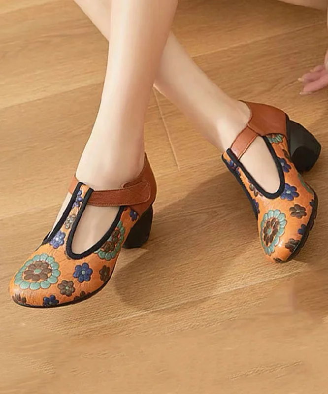 Versatile Dress Heels for Formal and Casual Wear---Ethnic Style 2024 New Chunky Heel Soft Sole Handmade Flowers