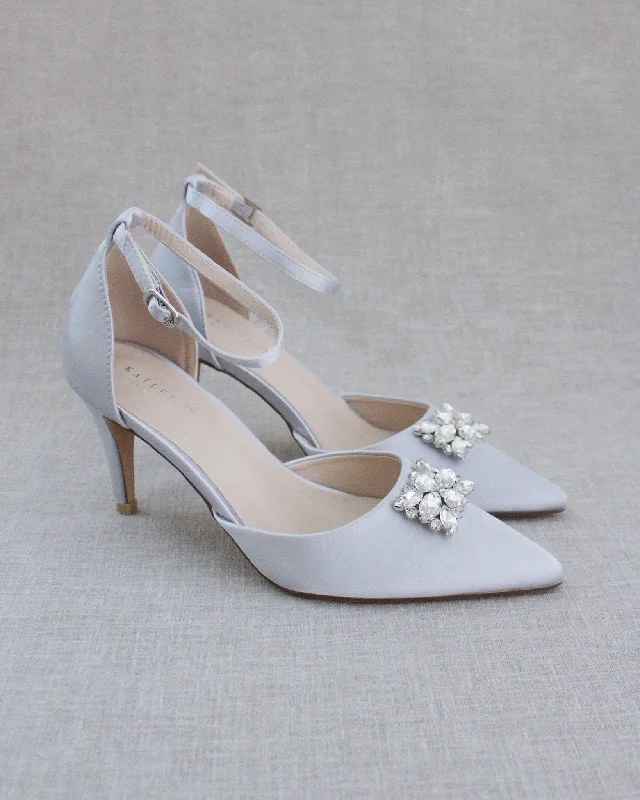 Evening Heels with Rectangular Brooch---Elegant Evening Heels for Weddings and Parties