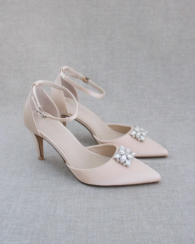 Evening Heels with Rectangular Brooch---Elegant Evening Heels for Weddings and Parties