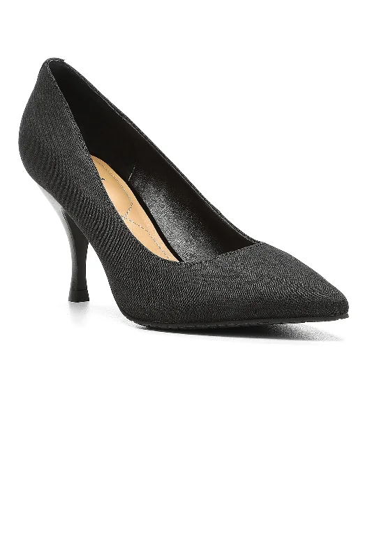 Evie Denim Pumps - Black---Chic Denim Fabric Heels for a Unique Look