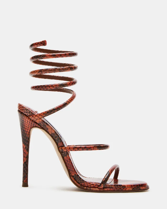 Versatile Heeled Sandals for Any Occasion---EXOTICA ORANGE SNAKE