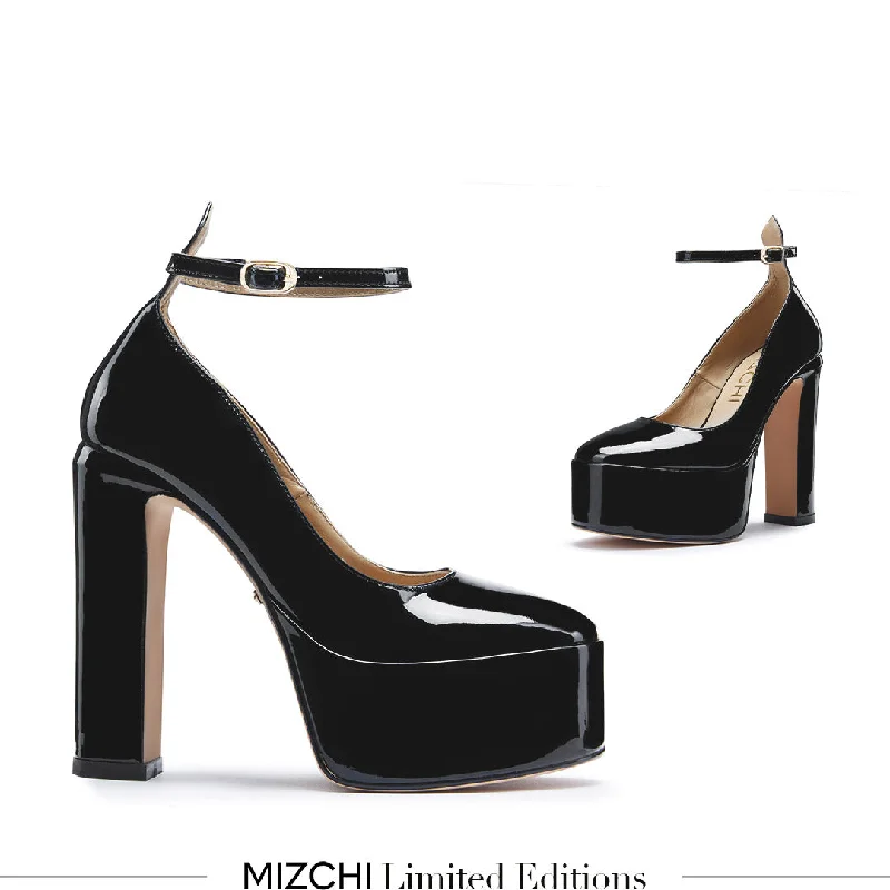 Sleek and Shiny Patent Pump Heels for a Polished Look--*FABB - black patent high platform