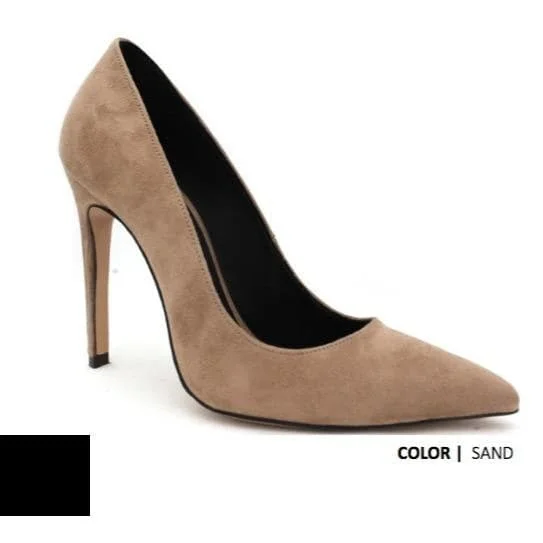 Affordable Suede Ankle Pumps for All-Day Wear--Faux-Suede 110mm High Heels (Sand) by FAIR Shoes