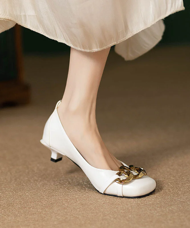 Fashion Sequined Splicing Kitten Heels White Faux Leather---Fashionable Kitten Heels for Date Night