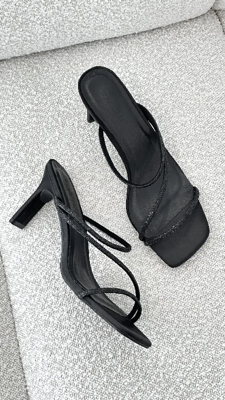 Femi Heel - Black Satin DiamanteAffordable Satin Heels with a Luxe Touch