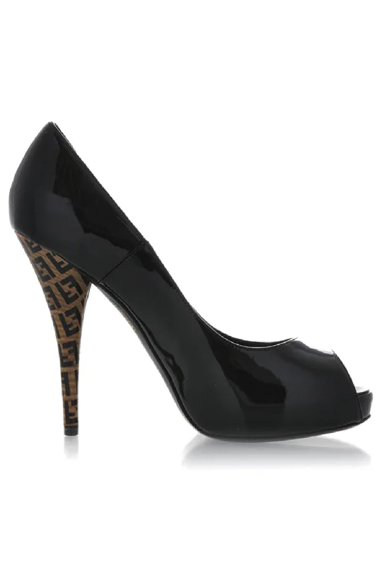 Stiletto Heel Pumps with Perfect Fit--FENDI SPUNTATA VERNICE Peep Toe-Fashionable & Classic