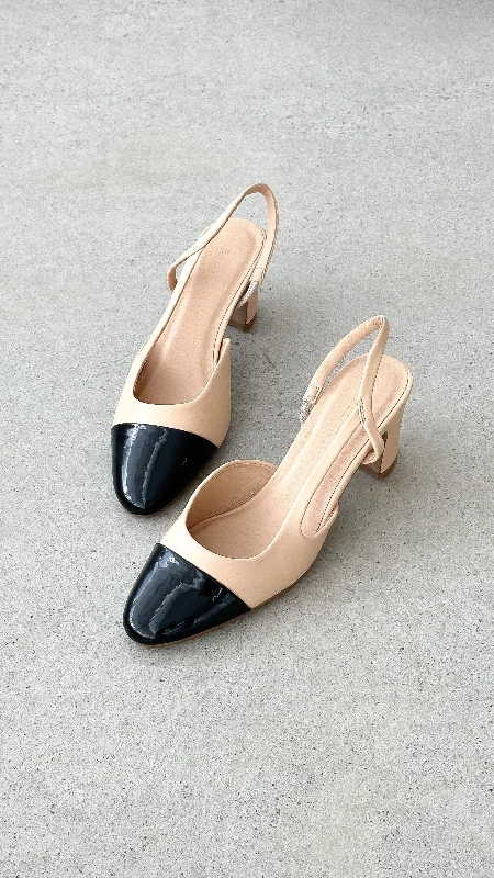 Stiletto Heel Pumps with Perfect Fit--Fintra Heel - Nougat/Black-Fashionable & Classic