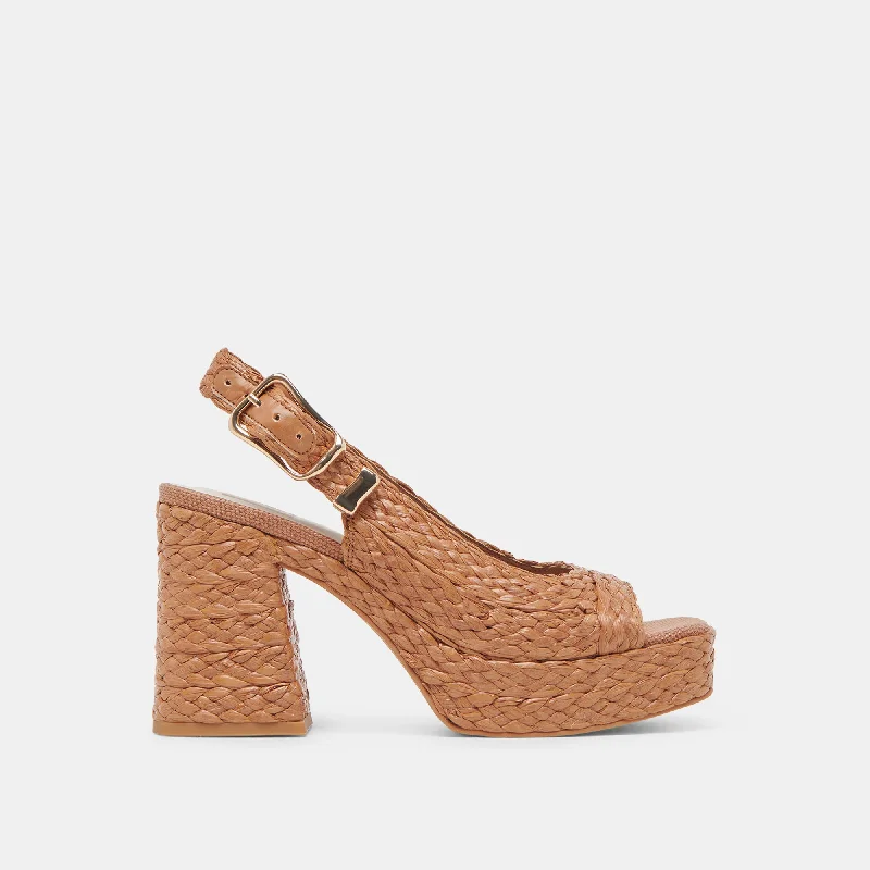 Stiletto Heel Pumps with Perfect Fit--FLORES HEELS COGNAC RAFFIA-Fashionable & Classic