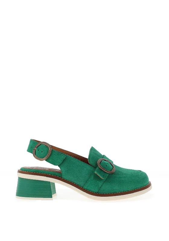 Affordable Suede Ankle Pumps for All-Day Wear--Fly London Cuth Sling Back Suede Shoes, Green