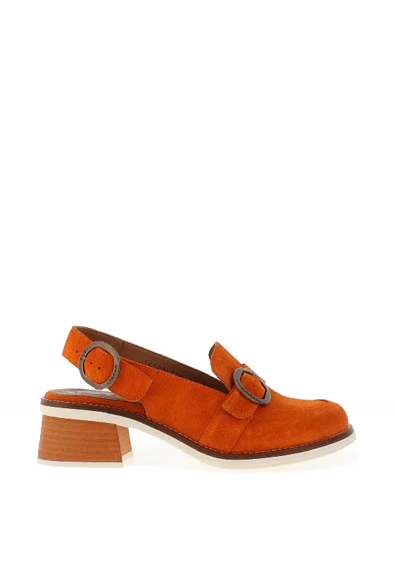 Affordable Suede Ankle Pumps for All-Day Wear--Fly London Cuth Sling Back Suede Shoes, Orange