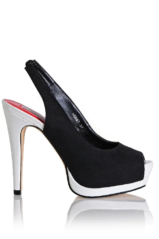 Stiletto Heel Pumps with Perfect Fit--FRANCESCO MILANO JENNY Black White Peep Toe-Fashionable & Classic