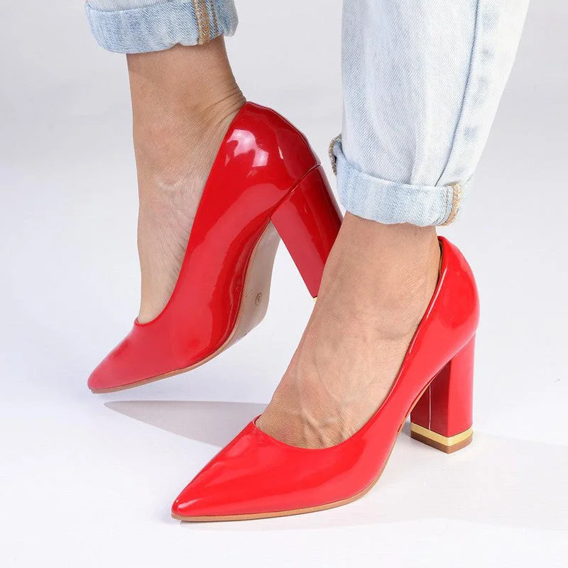 Franco Rossi Danita Block Court Heel - Red---Fashionable Kitten Heels for Date Night