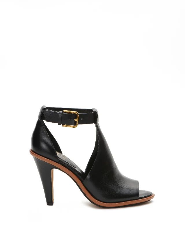 Trendy Peep Toe Platform Heels Crafted from Genuine Leather--Frasper Peep Toe Shootie - Black