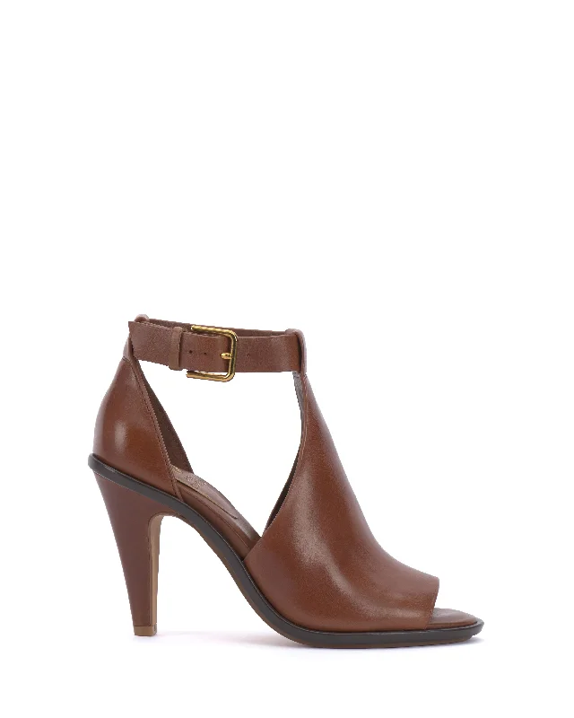 Trendy Peep Toe Platform Heels Crafted from Genuine Leather--Frasper Peep Toe Shootie - Cocoa Biscuit