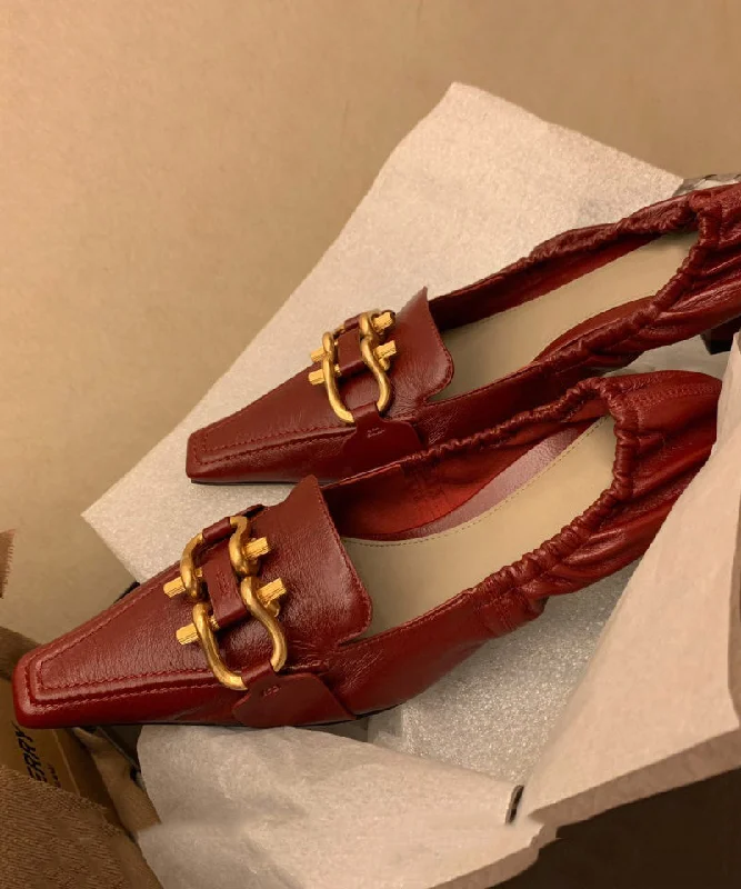 Versatile Dress Heels for Formal and Casual Wear---French Wine Red High Heels Metal Belt Buckle Comfy Soft