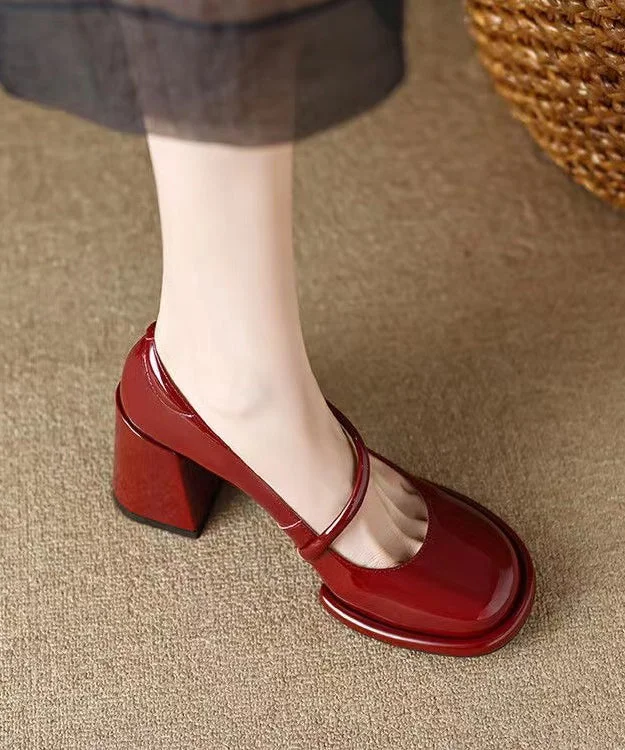 Versatile Dress Heels for Formal and Casual Wear---French Wine Red Sheepskin High Heels Buckle Strap