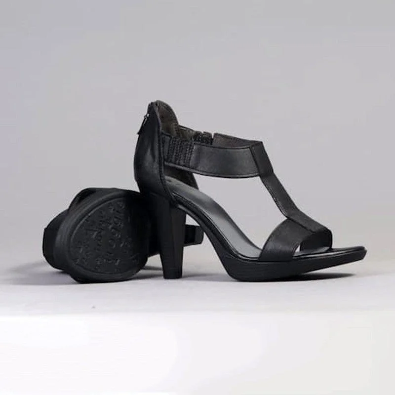 Stylish Ankle Strap Heels for Women--Froggie Mia 2 Leather Ankle Strap Heel - Black