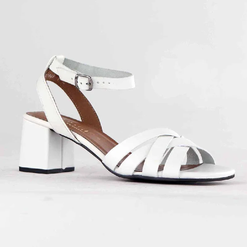 Trendy Chunky Heel Pumps for Casual Wear--Froggie Pen Leather Block Heel - White