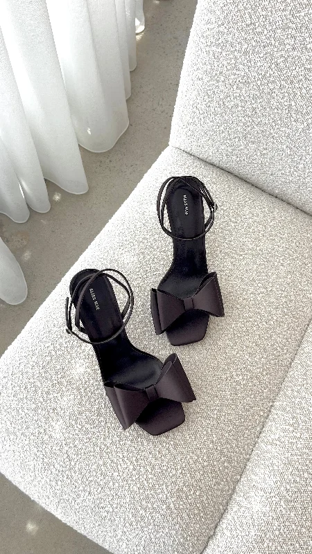 Gabby Heel - Choc SatinAffordable Satin Heels with a Luxe Touch